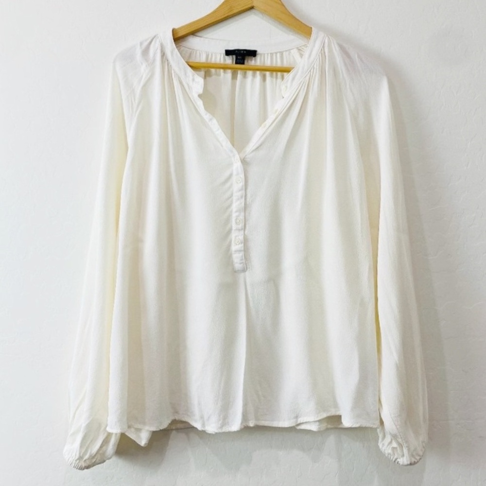 J. Crew Ivory Long Sleeve Popover Top Size XL